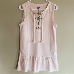 aerie sleeveless lace tie neck pink denim dress